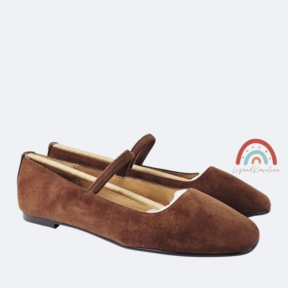 New! Madewell Greta Ballet Leather Suede Mary Jane Flats in Soft Mahogany - Picture 3 of 16